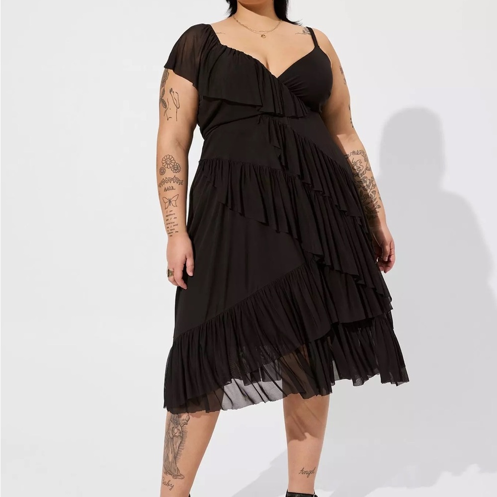Torrid Elegant Black Ruffle Midi Dress